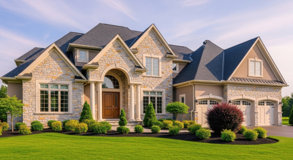 Expansive Stone Manor with Grand Arched Entrance and Triple Car Garage.jpg